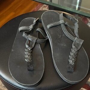 Rainbow Gray Comfort Sandals with T Braided Straps, SIZE S 5.5-6.5